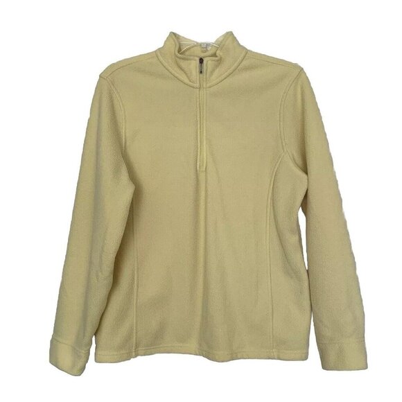 LL Bean Fleece Sweater Size Large Womens Yellow 1/4 Zip Pullover - Picture 1 of 7